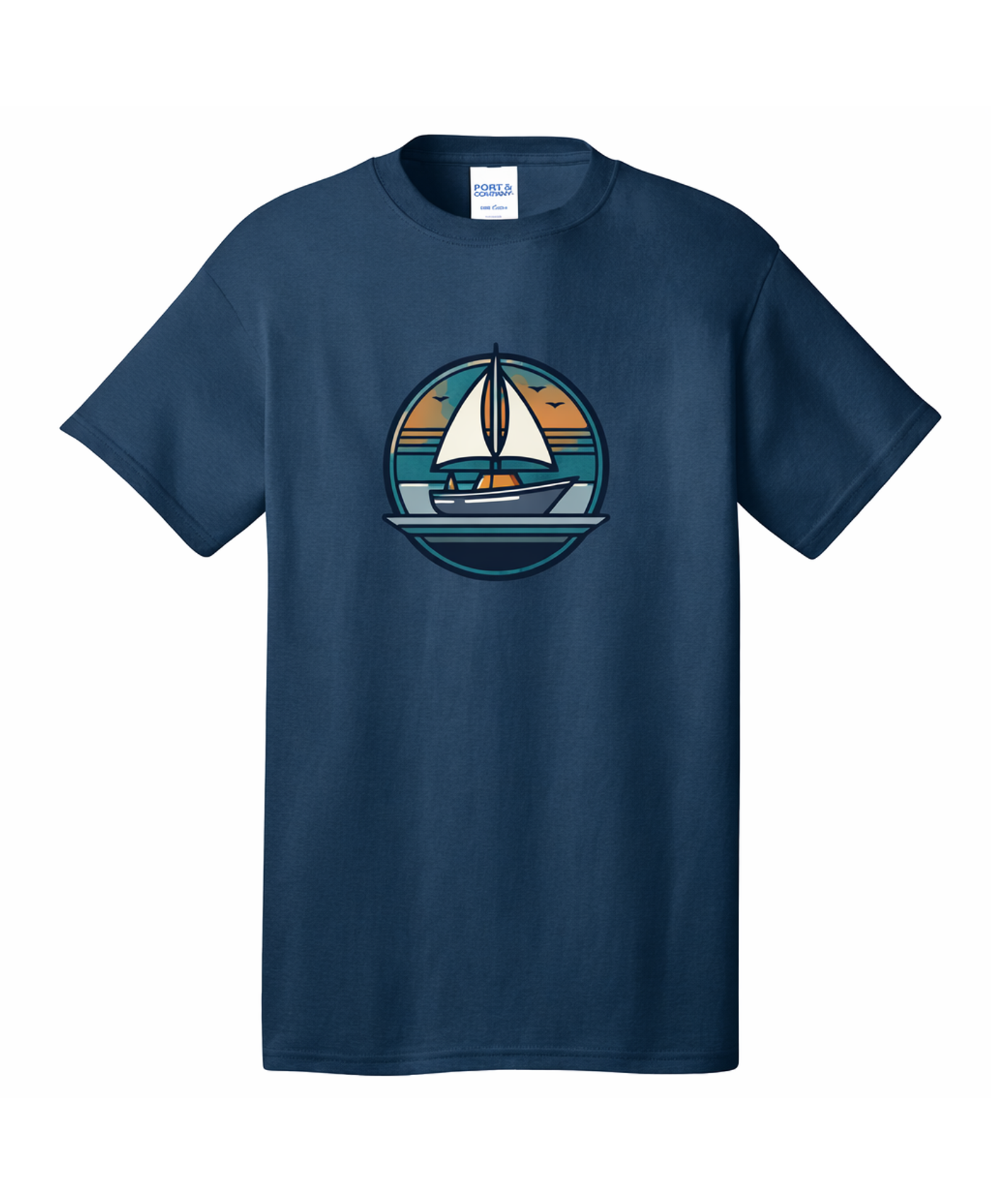 Example navy shirt with a Harbor Crew boat design